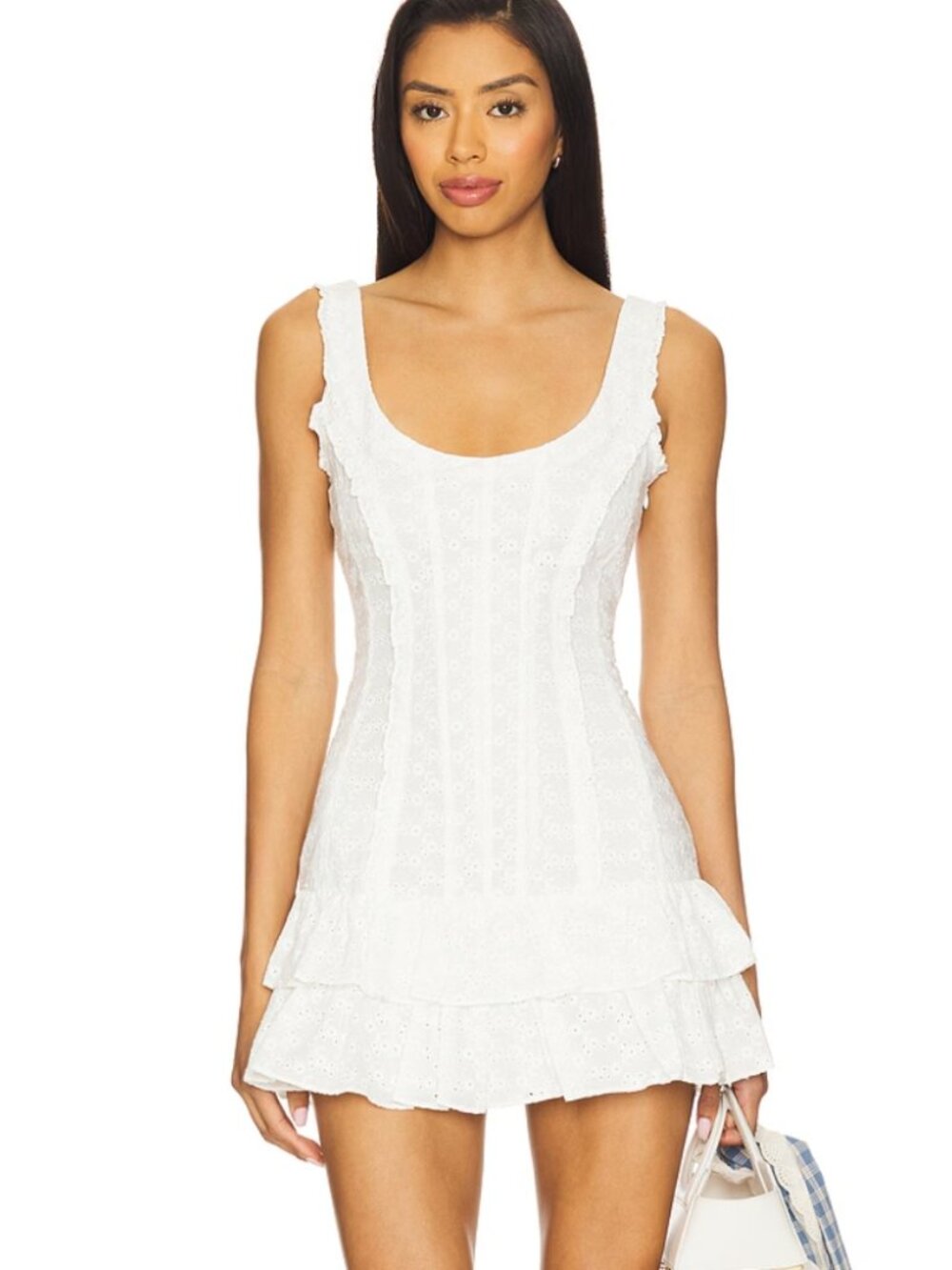 Danielle Guizio Raphelle Eyelet Mini Dress White LWD Scoop Neck Party Size XS